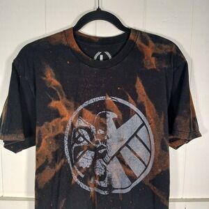 HYDRA x SHIELD Graphic Logo T-Shirt Mens L Black Bleach Wash Marvel TeePublic‎